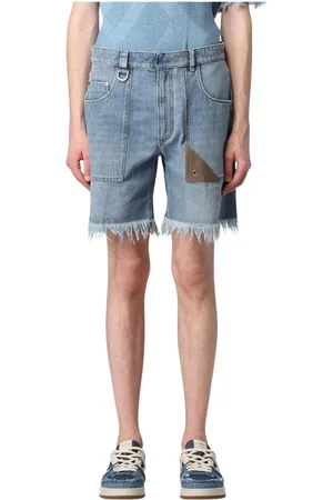 Fendi Korte broeken, Heren, Blauw, W33, Denim, Versleten Hem Denim Shorts