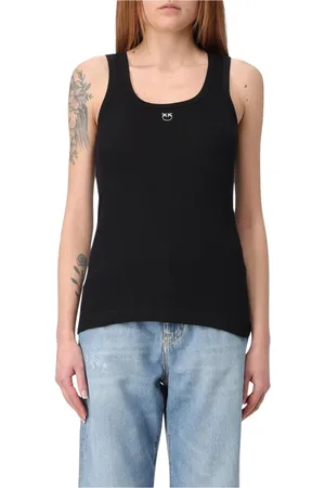 Pinko Tops, Dames, Zwart, XS, Katoen, Geribbeld Slim Fit Tank Top Wit