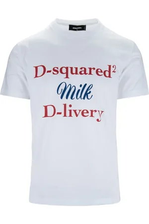 Dsquared2 Tops, Heren, Wit, L, Katoen, Slip-On T-shirt met geprinte tekst
