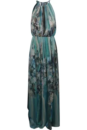 Alberta Ferretti Kleedjes, Dames, Blauw, S, Chiffon, Turquoise Waterlelie Halter Maxi Jurk