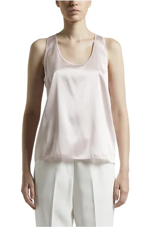 PESERICO SIGN Tops, Dames, Roze, 3Xs, Satijn, Glanzende zijden satijnen U-hals top