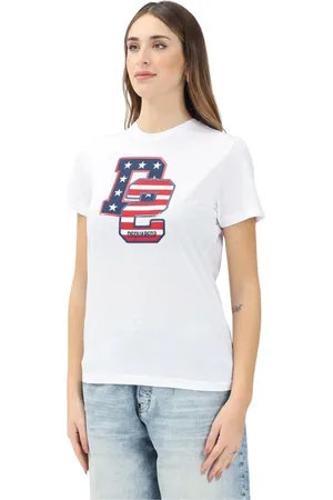 Dsquared2 Tops, Dames, Wit, L, Denim, Wit College Stijl T-shirt
