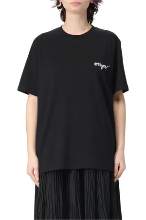 Msgm Tops, Dames, Zwart, M, Katoen, Logo Korte Mouw Tee