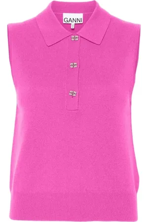 Ganni Tops, Dames, Roze, M, Wol, Roze Wol Kasjmier Polo Topwear