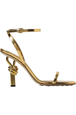Bottega Veneta Schoenen, Dames, Geel, 38 EU, Gouden Metallic Hoge Hak Sandalen