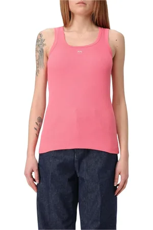 Pinko Tops, Dames, Roze, XS, Katoen, Geribbelde Tanktop Wit Vrouw