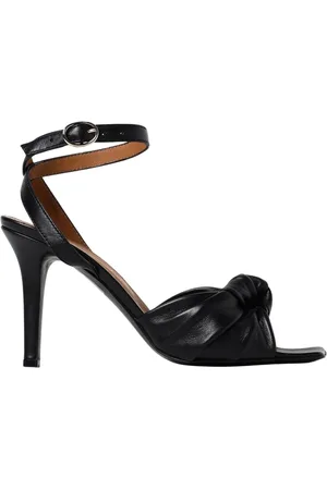 Via Roma Schoenen, Dames, Zwart, 38 EU, Zwarte Leren Hakken Sandalen