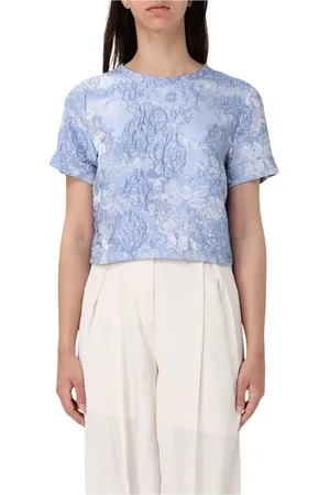 Liu Jo Tops, Dames, Blauw, XS, Blauwe Bloemen Cropped Top