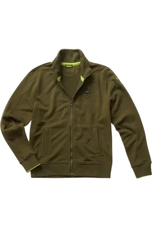 Blauer Sweatshirts & Hoodies, Heren, Groen, S, Katoen, Groene Sweatshirt met Rits en Zakken