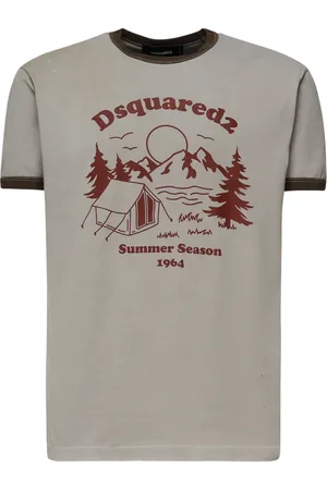 Dsquared2 Tops, Heren, Grijs, XL, Katoen, Grijze Katoenen Jersey T-shirt met Rode Print