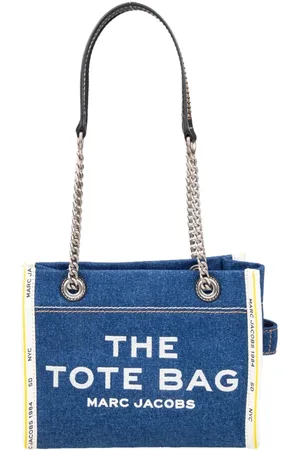 Marc Jacobs Tassen, Dames, Blauw, ONE Size, Denim, Blauwe Denim Tote met Geborduurd Logo