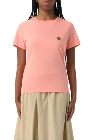 Kenzo Tops, Dames, Roze, S, Katoen, Geborduurde Bloem T-shirt