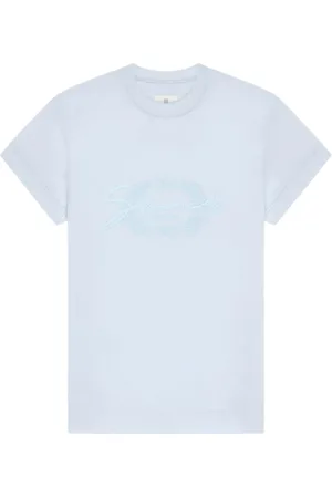 Givenchy Tops, Dames, Blauw, XS, Katoen, Blauw Logo T-Shirt voor Vrouwen