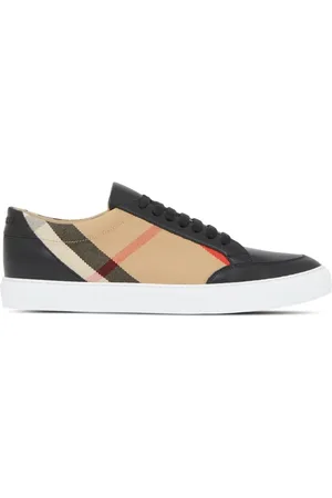 Burberry Schoenen, Dames, Zwart, 39 EU, Katoen, House Check Pattern Lace-Up Sneakers
