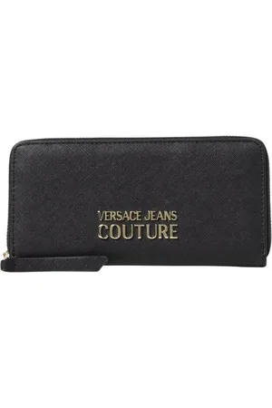 VERSACE Accessoires, Dames, Zwart, ONE Size, Leer, Zwarte Logo Zip Around Portemonnee