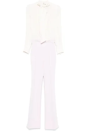 Elisabetta Franchi Jumpsuits & Playsuits, Dames, Wit, 2Xs, Jumpsuit van georgette en crêpe stoffen met biezen