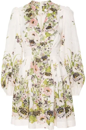 ZIMMERMANN Kleedjes, Dames, Veelkleurig, M, Bloemenprint Witte Jurk