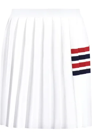 Thom Browne Rokken, Dames, Wit, 2Xs, Katoen, Geplooide Gebreide Rok met Tricolor Detail