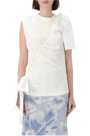 Msgm Tops, Dames, , S, Katoen, Gele Katoenen Strik Top