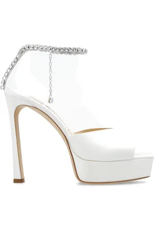 Jimmy Choo Schoenen, Dames, Wit, 40 EU, Satijn, ‘Saeda’ platform sandalen van satijn