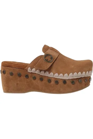 Mou Schoenen, Dames, Bruin, 40 EU, Enkellaarzen met Shearling Sleehak