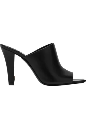 Saint Laurent Schoenen, Dames, Zwart, 38 EU, Leer, Zwarte Leren Muiltjes Hakken Elegant Veelzijdig