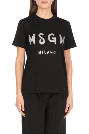 Msgm Tops, Dames, Zwart, M, Katoen, Zwart Milano Logo T-shirt Vrouwen