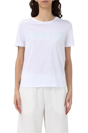 Twin-Set Tops, Dames, Wit, XS, Katoen, Geborduurd Wit T-shirt voor Vrouwen