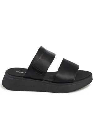 Calvin Klein Schoenen, Dames, Zwart, 40 EU, Polyester, Zwarte Sandaal