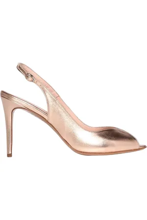 ANNA F. Schoenen, Dames, Geel, 39 EU, Leer, Gouden Peep Toe Slingback Hakken