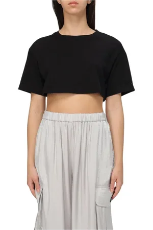 Armani Exchange Tops, Dames, Zwart, S, Katoen, Zwarte Korte Mouw Cropped T-shirt