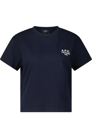 A.P.C. Tops, Dames, Blauw, S, Katoen, T-shirt van katoen met logo-borduring