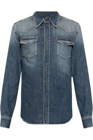 Dolce & Gabbana Overhemden, Heren, Blauw, XL, Denim, Denim overhemd