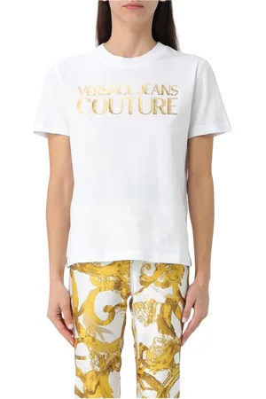 VERSACE Tops, Dames, Wit, M, Katoen, Iconisch Logo T-Shirt Wit Vrouwen