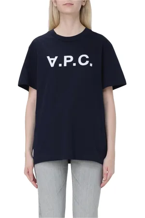 A.P.C. Tops, Dames, Blauw, L, Katoen, Navy Korte Mouw Logo T-Shirt