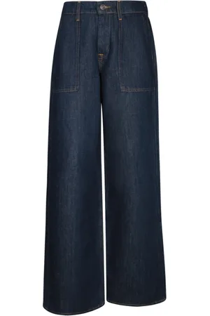 7 for all Mankind Jeans, Dames, Blauw, W28, Katoen, Wijde hoge taille jeans