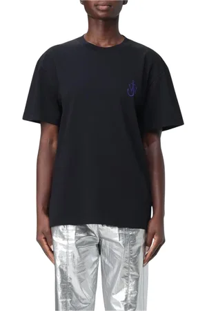 J.W.Anderson Tops, Dames, Zwart, M, Katoen, Geborduurd Katoenen T-shirt