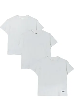 Jil Sander Tops, Dames, Wit, L, Katoen, Zwarte Crew Neck Tee