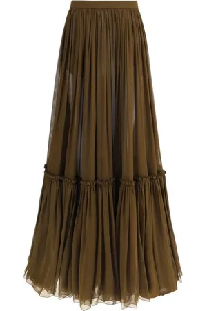 Saint Laurent Rokken, Dames, Bruin, M, Gerimpelde Zijden Lange Rok