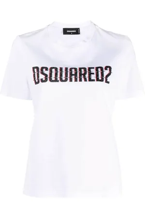 Dsquared2 Tops, Dames, Wit, L, Katoen, Stijlvolle T-Shirts Gemaakt in Italië