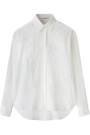 ERMANNO SCERVINO Blouses & Shirts, Dames, Wit, XS, Katoen, Witte Katoenen Overhemd met Kantborduurwerk