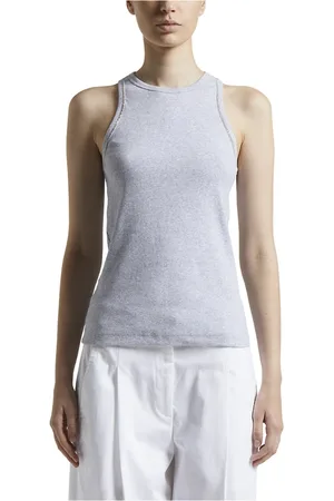 PESERICO SIGN Tops, Dames, Grijs, S, Micro rib stretch jersey top