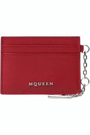 Alexander McQueen Accessoires, Dames, Rood, ONE Size, Leer, Zwarte Ketting Portemonnee Kaarthouder