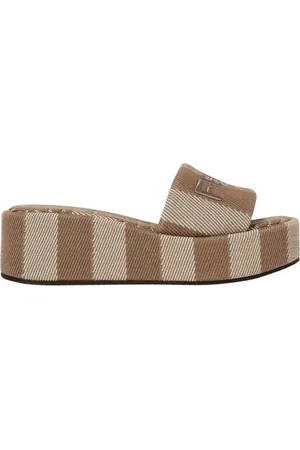 Fendi Schoenen, Dames, Bruin, 36 1/2 EU, Gestreepte Plateau Sandalen