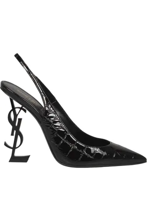 Saint Laurent Schoenen, Dames, Zwart, 38 EU, Leer, Slingback Pumps met Krokodillenprint