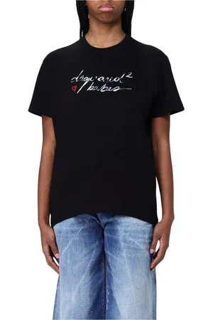 Dsquared2 Tops, Dames, Zwart, XS, Katoen, Zwart Grafisch Print T-shirt voor Vrouwen