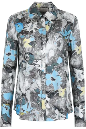 Tory Burch Blouses & Shirts, Dames, Blauw, 2Xs, Bloemenprint Zijden Overhemd