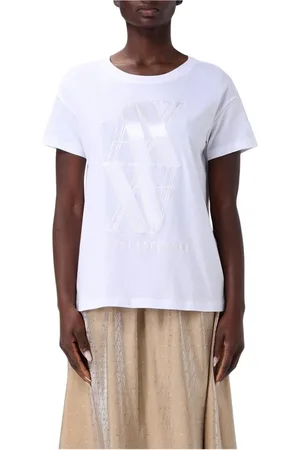Armani Exchange Tops, Dames, Wit, XS, Katoen, Geëtst Logo T-shirt