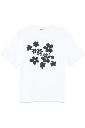 Marni Tops, Dames, Wit, XS, Katoen, Bloemenprint T-shirt
