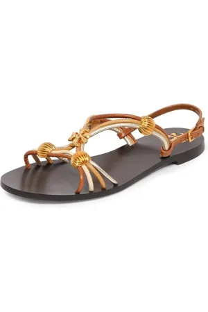 Tory Burch Schoenen, Dames, Bruin, 36 EU, Multi-strap Sandaal in Mocha /Gold